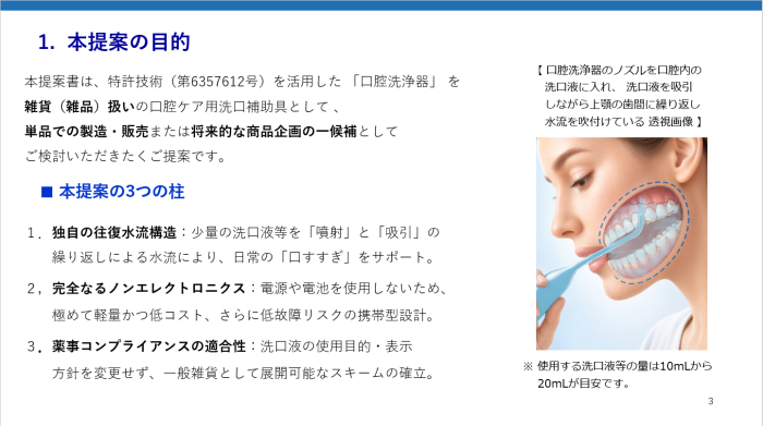 口腔内で洗口液の水流を吹付けている 透視画像 